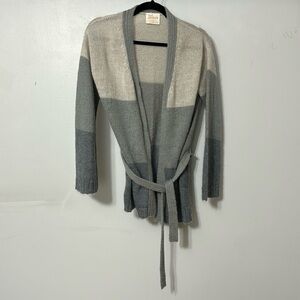 Vintage Jazten Mohair Wool Gray Striped Belted Cardigan Size Medium